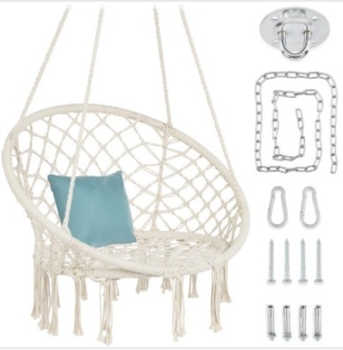 Cotton Macrame Hammock Hanging Chair Swing, Handwoven w/ Backrest $92.99 - Lot 51