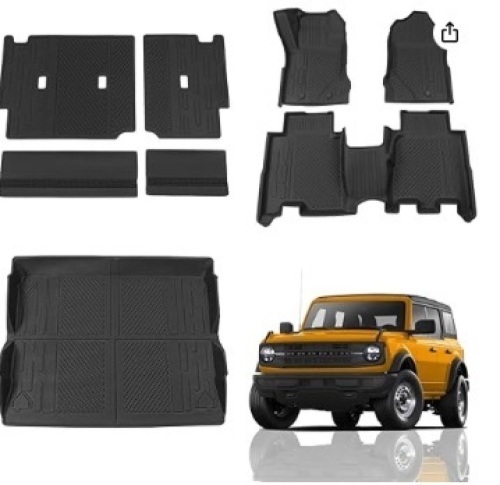 Floor Mats Compatible with 2021 2022 2023 2024 Ford Bronco Trunk Mat Cargo Liner for Ford Bronco Accessories 4 Door(Trunk Mat+Floor Mats+Rear Backrest Mats) $209.99 - Lot 73