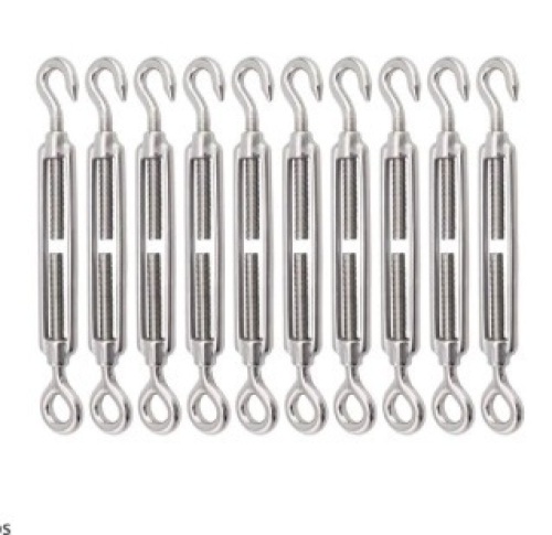 Turnbuckle Lsqurel 50PCS 304 Stainless Steel Turnbuckle Hook and Eye Heavy Duty M8  Tensioner Adjustable Shade Sail Hardware for Tightening up Metal Cable Wire 5/32 1/4 5/16 3/8 $109.99 - Lot 101