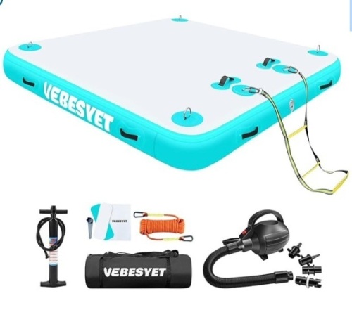 Inflatable Floating Dock Platform with Electric Pump, 6 Inch Thick Multi-Person Floating Island Raft for Beach Lake Boating Ocean - Lot 182