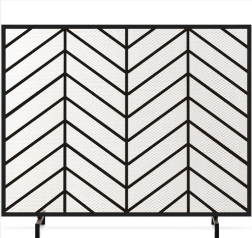 Single Panel Iron Chevron Fireplace Screen w/ Antique Finish - 38x31in - Lot 182