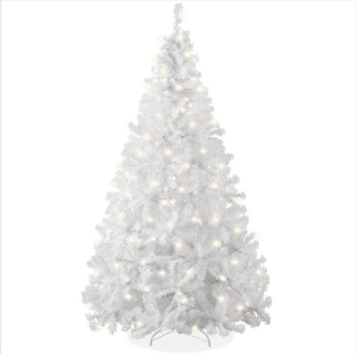 Pre-Lit Hinged Artificial White Pine Christmas Tree w/ Lights, Metal Stand 4.5ft - Lot 185