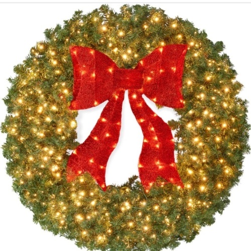Pre-Lit Artificial Fir Christmas Wreath w/ Red Bow, LED Lights 48" - Lot 65b