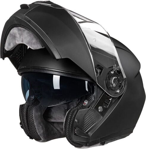 ILM Adult Motorcycle Modular Full Face Helmet Flip up Dual Visor, Matte Black, Large - Lot 326
