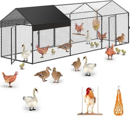  Large Metal Chicken Coop Chicken Run with Cover 120"×40"×40" - Lot 95