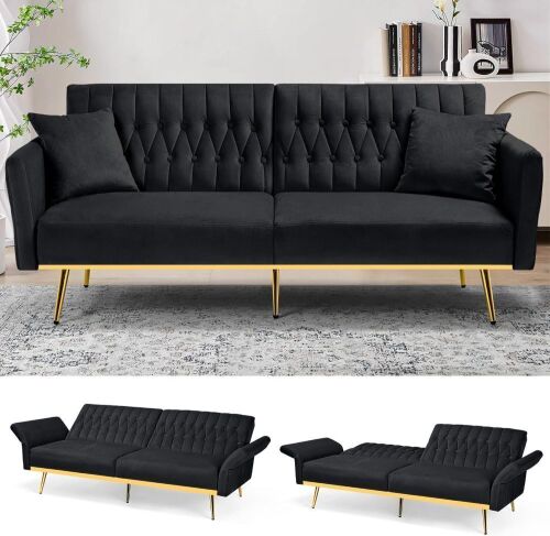 Lesofair 70" Velvet Futon with Adjustable Backrest and Armrests - Lot 69