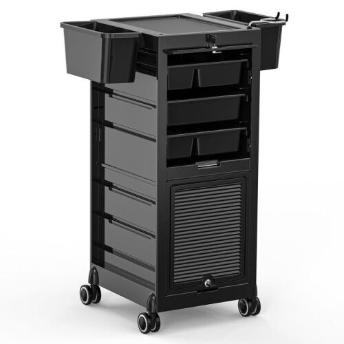 OmySalon Rolling Salon Trolley Cart w/Wheels & 2 Lockable Doors, 4 Drawers, 2 Buckets, 1 Dryer Holder - Lot 353