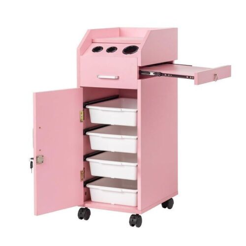OmySalon Wooden Mobile Salon Trolley Cart w/Wheels & 4 Drawer Trays - Lot 87