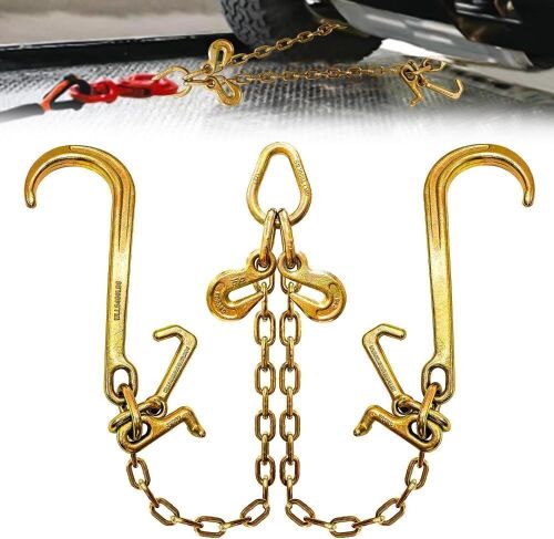 G80 V Bridle Chain 5/16" × 2 Ft Tow Chain with 8" J Hooks & Grab Hooks - Lot 358