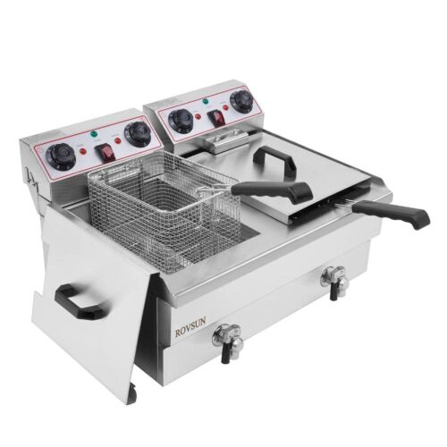 ROVSUN 24.9QT 110V 3400W Double Tank Electric Deep Fryer with Timer & Oil Drain - Lot 68