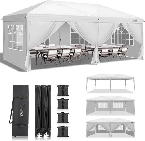 VINGLI 10x20 ft Pop Up Canopy Tent with 6 Sidewalls - Lot 688