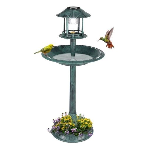  Resin Pedestal Birdbath with Solar Light  - Lot 708