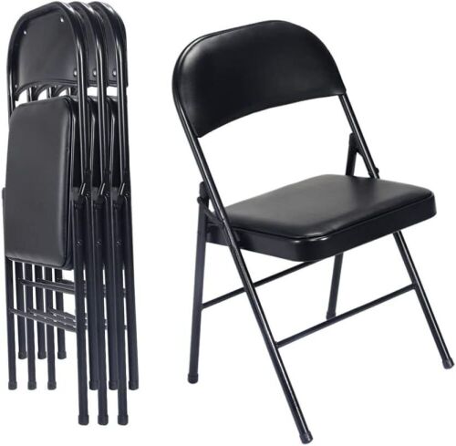 Black Folding Chairs with Padded Seats, 4 Pack  - Lot 526