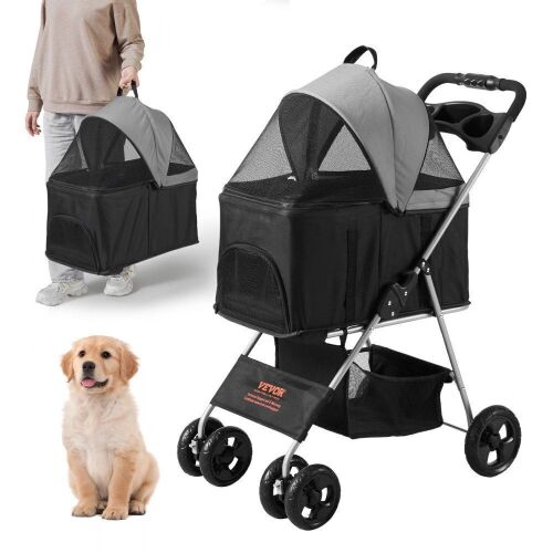 VEVOR 4 Wheel Pet Stroller with Detachable Carrier, Brakes, 35lbs Weight Capacity - Lot 796
