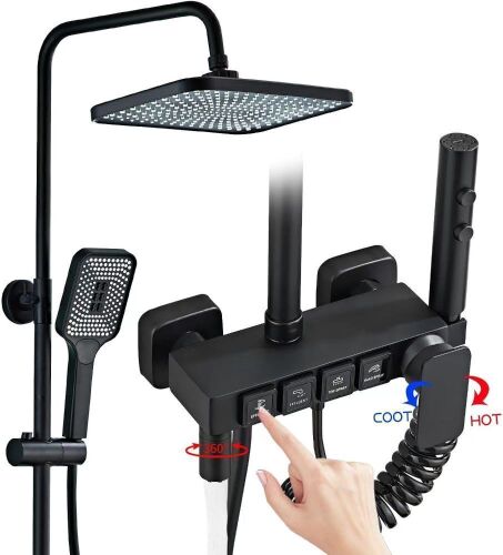  4 Function Hot And Cold Mixed Wall Mounted Shower Set with 12" Rain Shower Head, Hand Shower, Bath Mixers and Bidet Sprayer - Lot 661