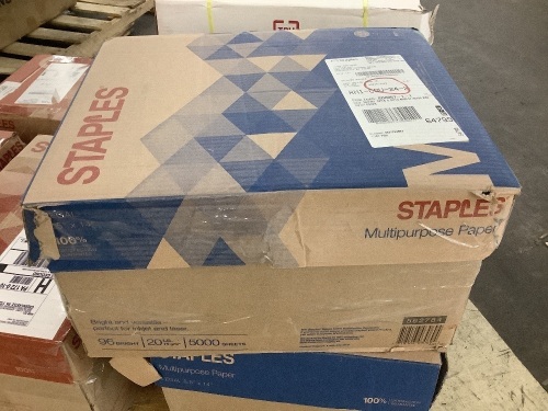 Staples Multipurpose Copy Paper, 8.5" x 14", 20 lbs., 96 Brightness, 5000 Sheets - Lot 852