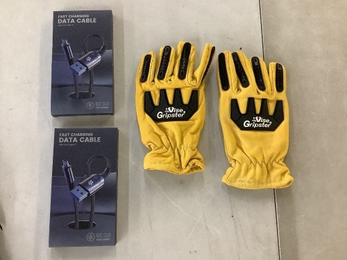 Gripster Goatskin Leather Gloves & (2) Fast Charging Data Cable Type-C  - Lot 391