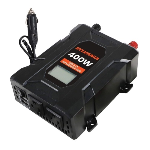 SYLVANIA 400W Continuous / 800W Peak Power Inverter, DC 12V to 110V AC, 2 USB Ports 5V DC 3.1A Shared - Lot 401