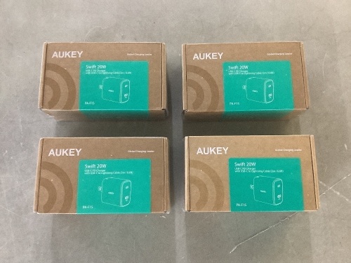 Lot of (4) Aukey Swift 20W USB-C PD Charger with USB-C to Lightning Cable  - Lot 173