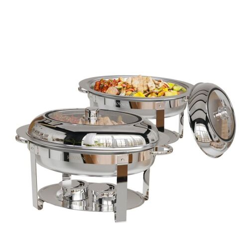 ROVSUN 6QT Stainless Steel Oval Chafing Dish Buffet Set with Glass Lid - Lot 281