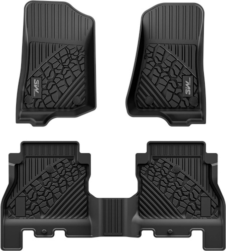 3W Floor Mats Compatible for Jeep Wrangler JL 2018-2023 Unlimited 4-Door (Non JK or 4XE) All-Weather TPE Floor Liner for 1st and 2nd Row Full Set Car Mats, Black - Lot 2255