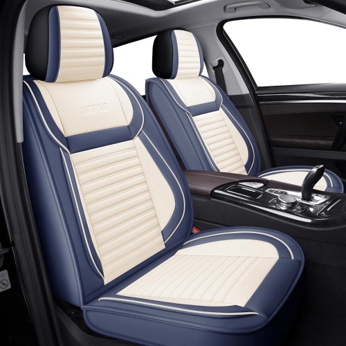 LINGVIDO Universal Car Seat Cover, Breathable and Waterproof Faux Leather Automotive Seat Covers for Cars SUV Sedan (Full seat, White & Blue) - Lot 2303