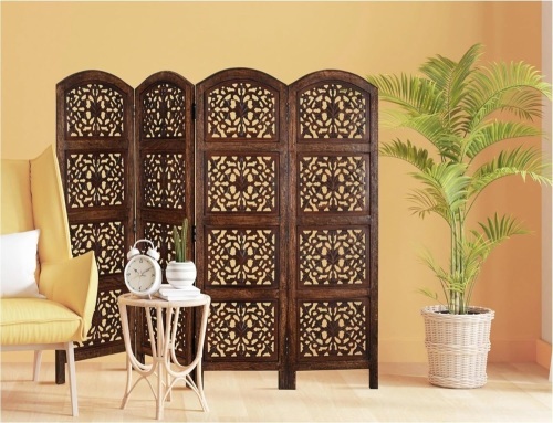 The Wooden Town Wood Room Divider, Room Divider Panel, Room Divider Screen, Divider for Room Partition, 4 Panel Room Divider, Bamboo Room Divider for Privacy 64x48 - Antique Brown - Lot 2386