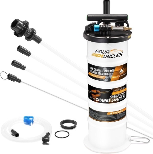 FOUR UNCLES 6.5L Oil Extractor - Pneumatic/Manual Vacumm Fluid Extractor with Pump Tank Remover & 4 Tubes for Oil Change and a Brake Bleeding Hose for Brake Fluid Change  - Lot 2941