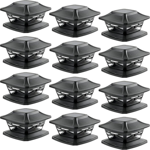 Davinci Lighting Flexfit Solar Outdoor Post Cap Lights - Includes Bases for 4x4 5x5 6x6 Wooden Posts - Bright LED Light - Slate Black (12 Pack) - Lot 2942