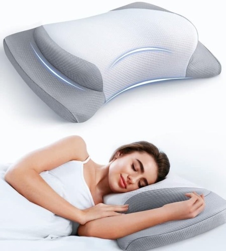 8X Support Side Sleeping Pillow for Neck Pain Relief, Adjustable Cervical Fit Shoulder Perfectly, Ergonomic Contour Memory Foam Pillows with Armrest Area, Bed Back Stomach Grey Queen  - Lot 2946