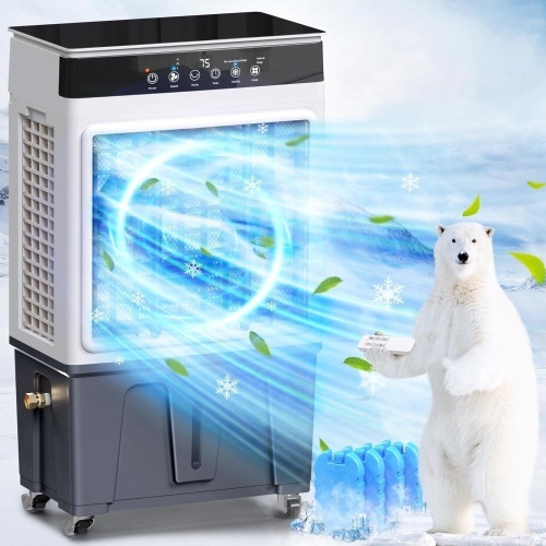 Evaporative Air Cooler, 3500CFM 3-in-1 Swamp Cooler with 7.5Gal Water Tank, 120° Oscillation, 3 Speeds 3 Modes, 4 Ice Packs, 12H Timer, Remote, Portable Air Conditioner for Room, Home & Office  - Lot 3111