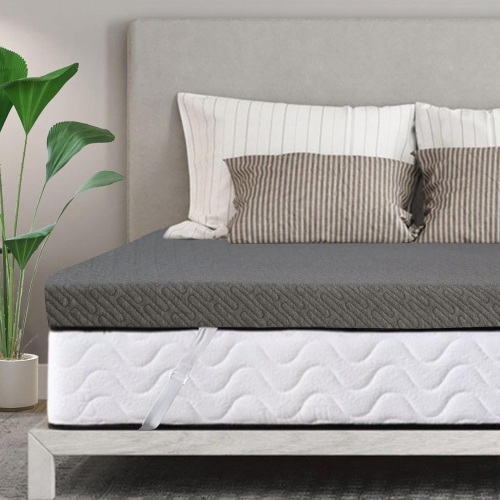 VALUXE 3 Inch Gel Memory Foam Mattress Topper Twin Size High Density Cooling Pad Pressure Relief Bed Topper Grey (with Removable & Washable Bamboo Cover) - Lot 2930