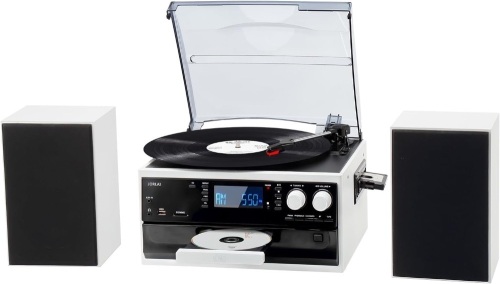 10 in 1 Vinyl Record Player with 2 Separate Stereo Speakers Bluetooth, 3-Speed Turntable with USB/SD Playback, FM/AM Radio, CD/Cassette, 3.5mm Headphone Jack AUX-in/RCA Out, Remote Control Visit the JORLAI Store - Lot 2956