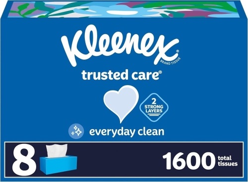 Kleenex Trusted Care Facial Tissues, 8 Flat Boxes, 200 Tissues per Box, 2-Ply, Packaging May Vary - Lot 2957