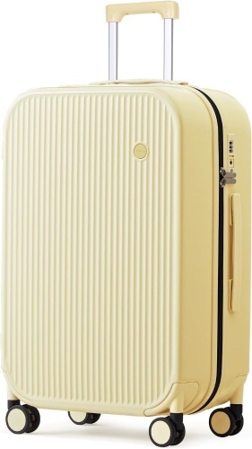 mixi 24 Inch Checked Luggage PC Hardshell Suitcases with Wheels for Travel Woman Men, Lark Yellow - Lot 2960