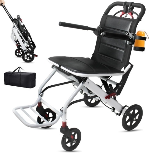 Lightweight Transport Wheelchair with Telescopic Handle, Folding Travel Wheelchairs - Lot 2961