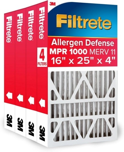 Filtrete 16x25x4 Air Filter, MPR 1000, MERV 11, Allergen Defense 12-Month Deep Pleated 4-Inch Air Filters, 4 Filters - Lot 2962