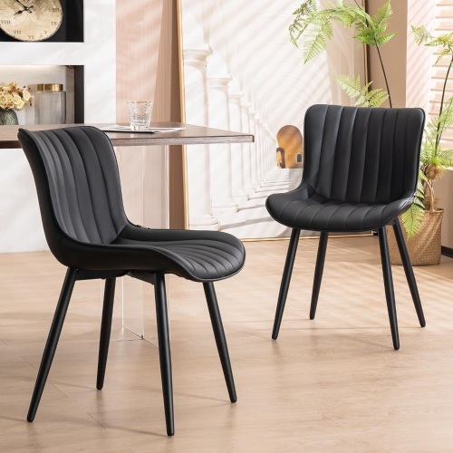 YOUNUOKE Black Dining Chairs Set of 2 Upholstered Mid Century Modern Kitchen Dinning Room Chair Armless - Lot 2967