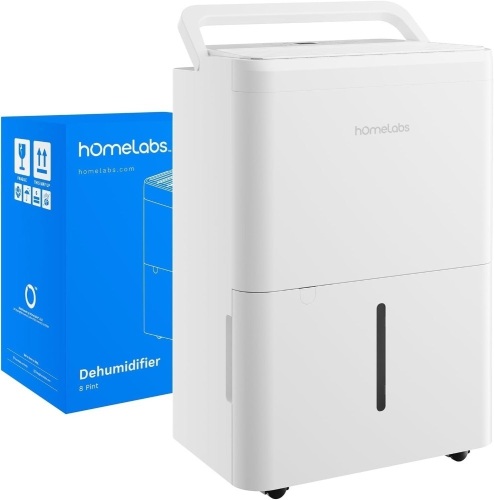 hOmeLabs 1,000 Sq. Ft Portable Dehumidifier - Ideal for Home Bedroom, Bathroom, Office and Small Sized Rooms - Ultra Quiet, Compact with Drain Hose Included - 8 pint - Lot 2968