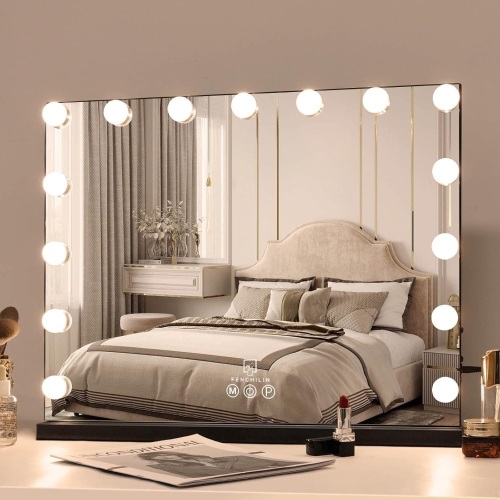 FENCHILIN Vanity Mirror with Lights,Hollywood Lighted Mirror with Dimmer Bulbs, Vanity Makeup Mirror Smart Touch Control (Black) - Lot 2975