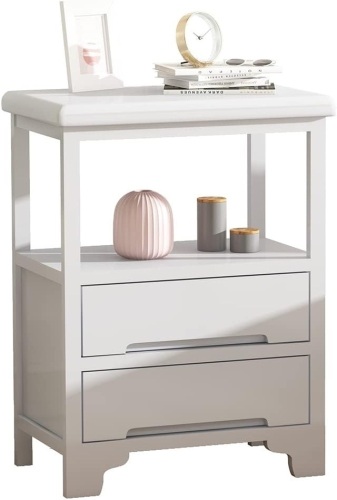 White End Table with 2 Drawers-No Assembly Required- Solid Wood Nightstands/Side Table - Fully Assembled Table for Livingroom, Bedroom, Bathroom and Study-17 W x 15" D x 22" H - Lot 2976