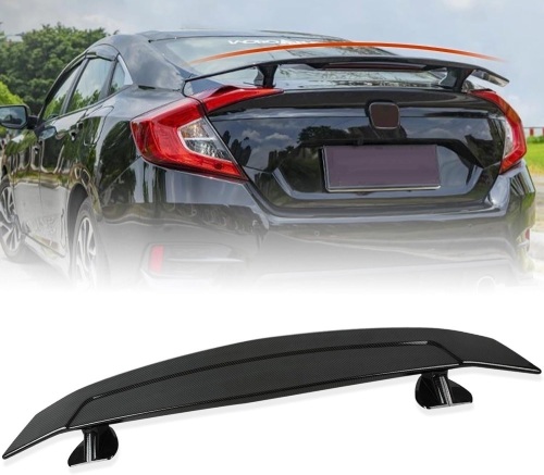 46 Inch Universal Rear Spoiler, Carbon Fiber Look Sport Style Trunk Wing Car Tail Spoiler with Red Reflector Light Fit for Sedan Coupe Hatchback - Lot 2977