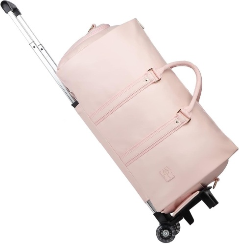 Rolling Garment Bag,Rolling Duffle Bag with Wheels Rolling Garment Bags for Travel with Shoe Pouch Carry On Bag Weekender Bags Garment Duffel Bag for Women-Pink - Lot 2992