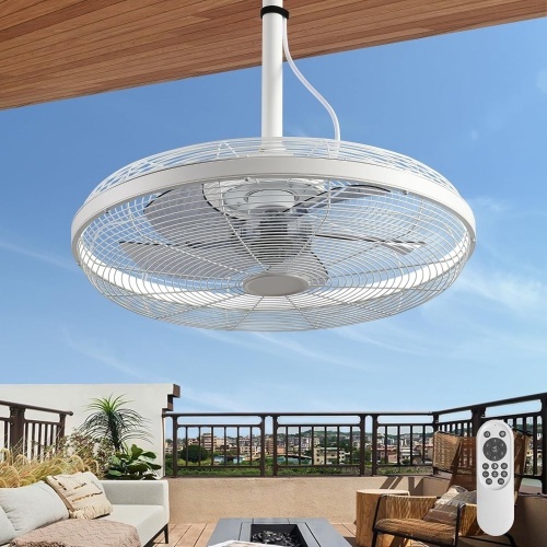 Outdoor Ceiling Fans with Lights, 20'' Gazebo Fan, Plug in Ceiling Fan for Patios, Pergola, Ceiling Fan with Remote Control, Hanging with Hook,White - Lot 3001