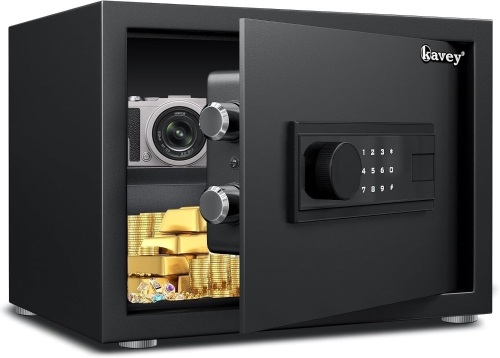 Kavey 0.8 Cub Safe Box, Home Safe with Backlit Touch Screen Keypad and Dual Alarm System, Money Safe Fireproof With Mute Function and LED Light, Small Safe for Money Document Valuables - Lot 3002