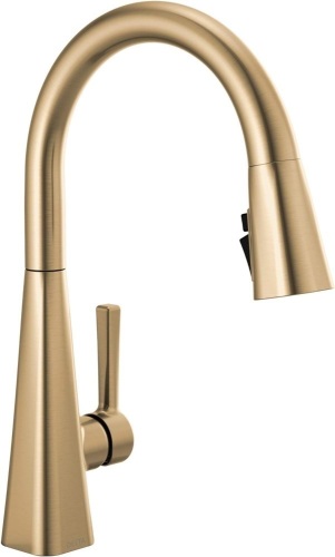 Delta Faucet Lenta Gold Kitchen Faucets with Pull Down Sprayer, Kitchen Sink Faucet with Magnetic Docking Spray Head, Faucet for Kitchen Sink, Champagne Bronze 19802Z-CZ-DST - Lot 3018