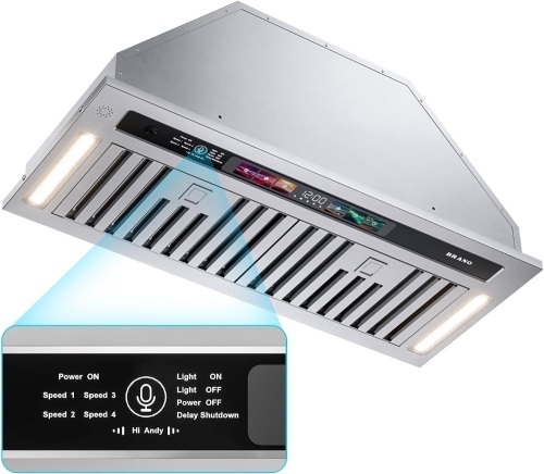 BRANO Range Hood Insert 30 Inch, 900 CFM Smart Voice/Gesture/Touch Control, 4 Speed Exhaust Fan, Stainless Steel Kitchen Hood with Charcoal Filter, Ducted/Ductless Convertible - Lot 3019