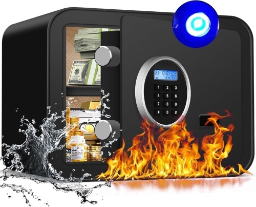 Heavy Duty Home Safe Box Fireproof Waterproof, Anti-Theft Digital Security Box with LCD Display, LED Lighting, Removable Shelf for Office Hotel Documents Money Firearm - Lot 3029
