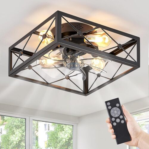 LEDIARY 22" Caged Flush Mount Ceiling Fans with Lights - Lot 3129