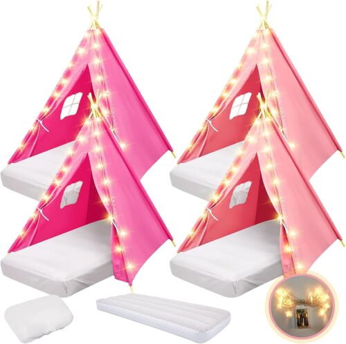 4 Set Kids Teepee Tent Bulk with Light String & Inflatable Airbed & Bedding Fitted Sheet - Lot 3130